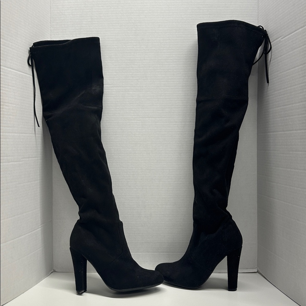 Steve Madden Gorgeous Over The Knee  OTK Heeled Faux Suede Boots Black Size 7